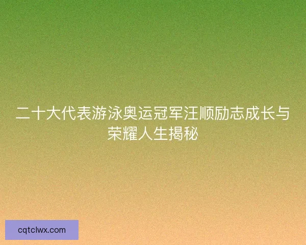 二十大代表游泳奥运冠军汪顺励志成长与荣耀人生揭秘
