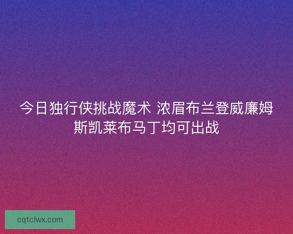 今日独行侠挑战魔术 浓眉布兰登威廉姆斯凯莱布马丁均可出战